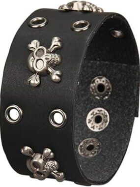 NEW Skull Punk Leather Wristband Bracelet Handmade Wide Cuff Bangle Braided